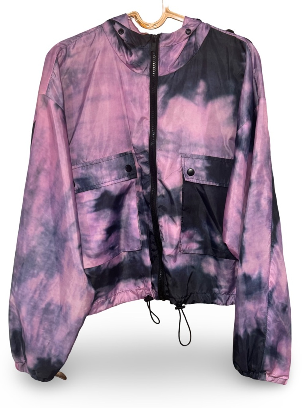 wild fable Purple and Black Tie-Dye Hooded Bomber Jacket